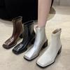 New 2024 Autumn Women Ankle Boots Shoes Fashion Zip Square Toe Ladies Short Boot Square Low Heel Casual Winter Women's Footwear