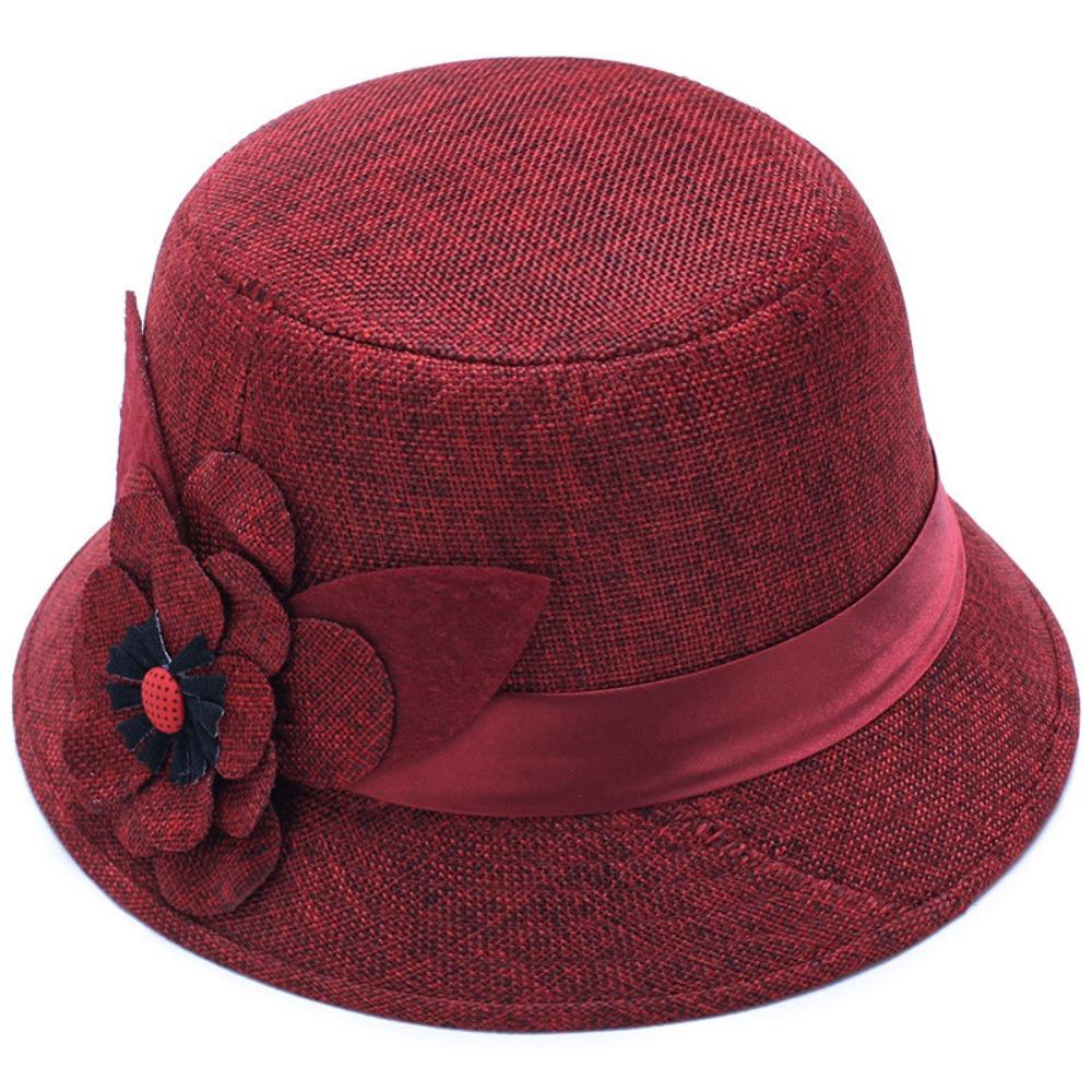 

Vintage Linen Material Cloche Felt Hat Soft Felt Elegant European Bucket Hat Warm Floral Design Bowler Hat Party красный