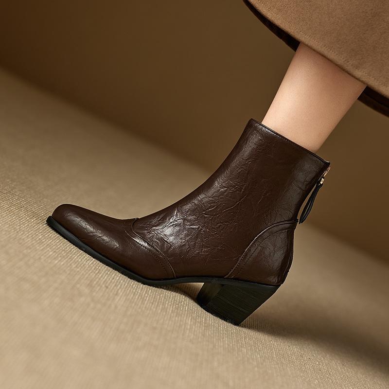 Autumn And Winter Women'S Boots Hand Grab Leather Short Fashion Boots High Heel Martin Boots 40-46 Boots
