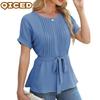 Women's Fashion Casual Solid Color Print Short Sleeve O-Neck Blouses & Shirts Unique Design