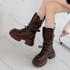 Fashion Comemore Thick Bottom Heightening Short Boots Women's 2025 New Autumn Suede Belt Buckle Punk Style Solid Mid-calf Bota Femininas