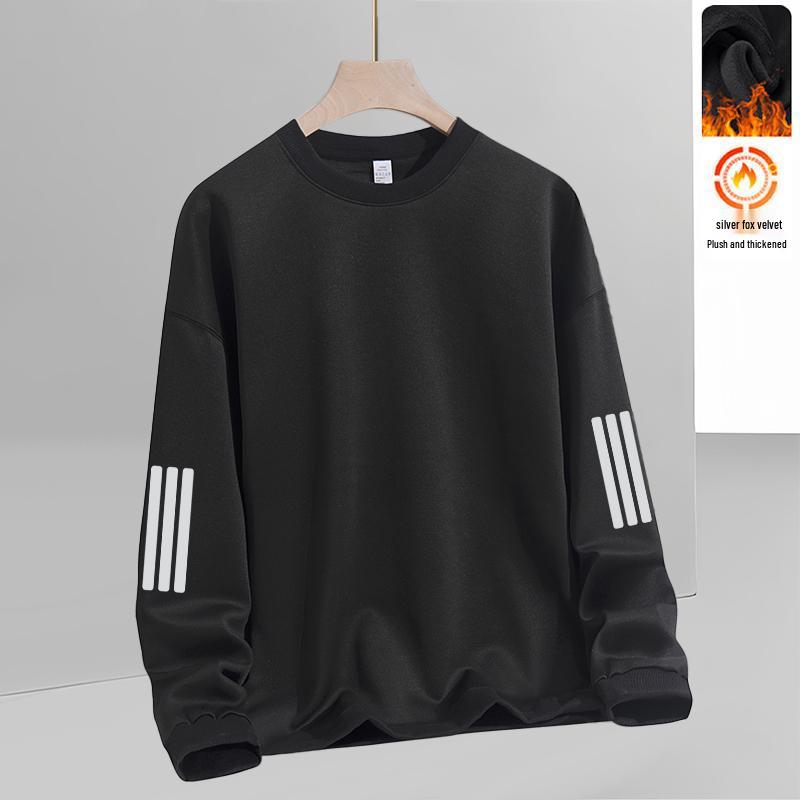 Men's Heavyweight 380g Round Neck Sweatshirt, Winter Loose Fit, Plus Velvet, Long Sleeve Pullover, Casual Versatile Base Layer