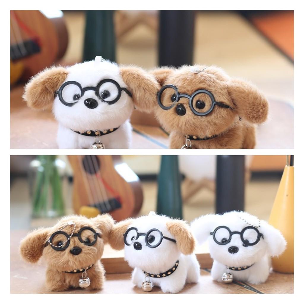 Adorable Plush Eyeglasses Dog Keychain Cute Cartoon Animal Bag Charm Stuffed Doll