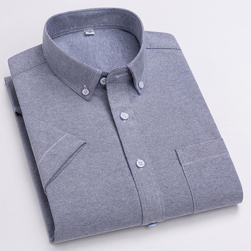 Cămașă de vară pentru bărbați, din bumbac Oxford, cu mânecă scurtă, stil business casual, în carouri, cu dungi