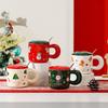 Christmas Gift Creative Ceramic Cup Large Capacity Mug Cute Round Put Water Cup with Lid and Spoon Christmas Gift