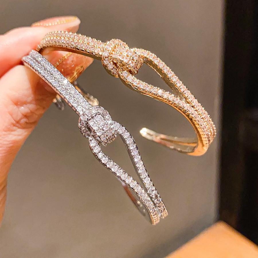 Copper Zirconia Interlocking Open Bracelet For Ladies Trendy Fashion Accessories