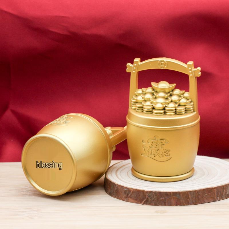 Golden Kylin Treasure Coins: Deluxe Gold Ingots & Bucket Desktop Ornament - Perfect for Gift Giving & Shop Openings
