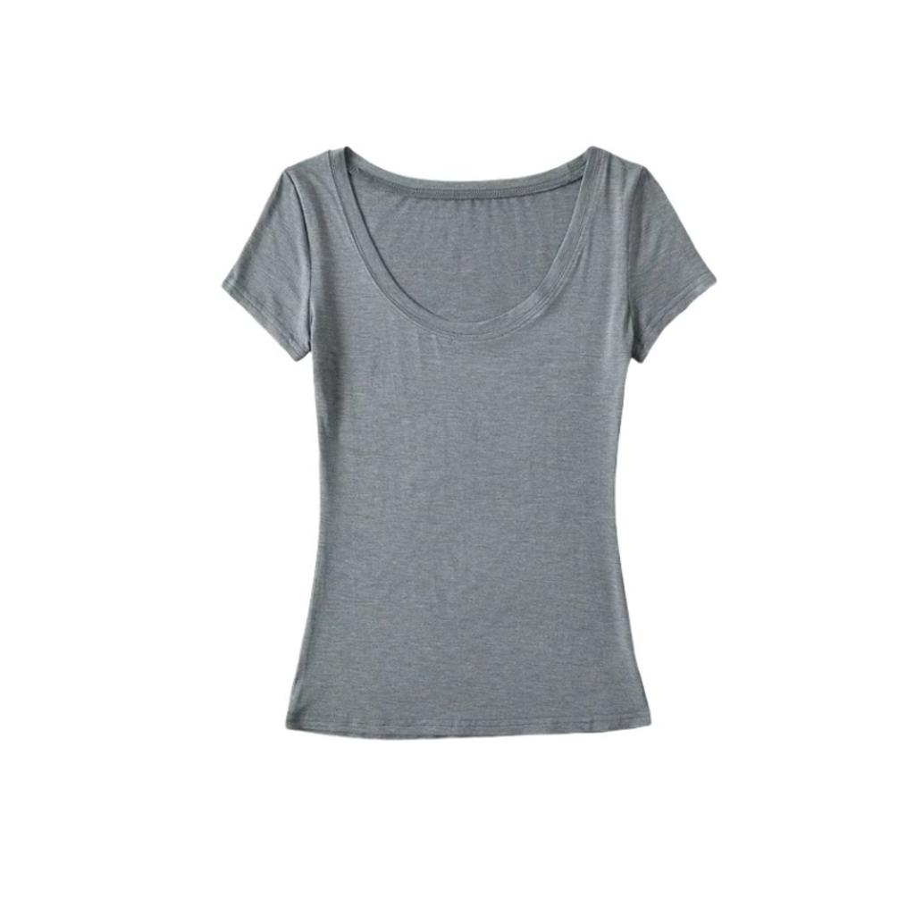 Women's Scoop Neck Short Sleeve T Shirt Slim Fit Solid Color Basic Casual Tee Top