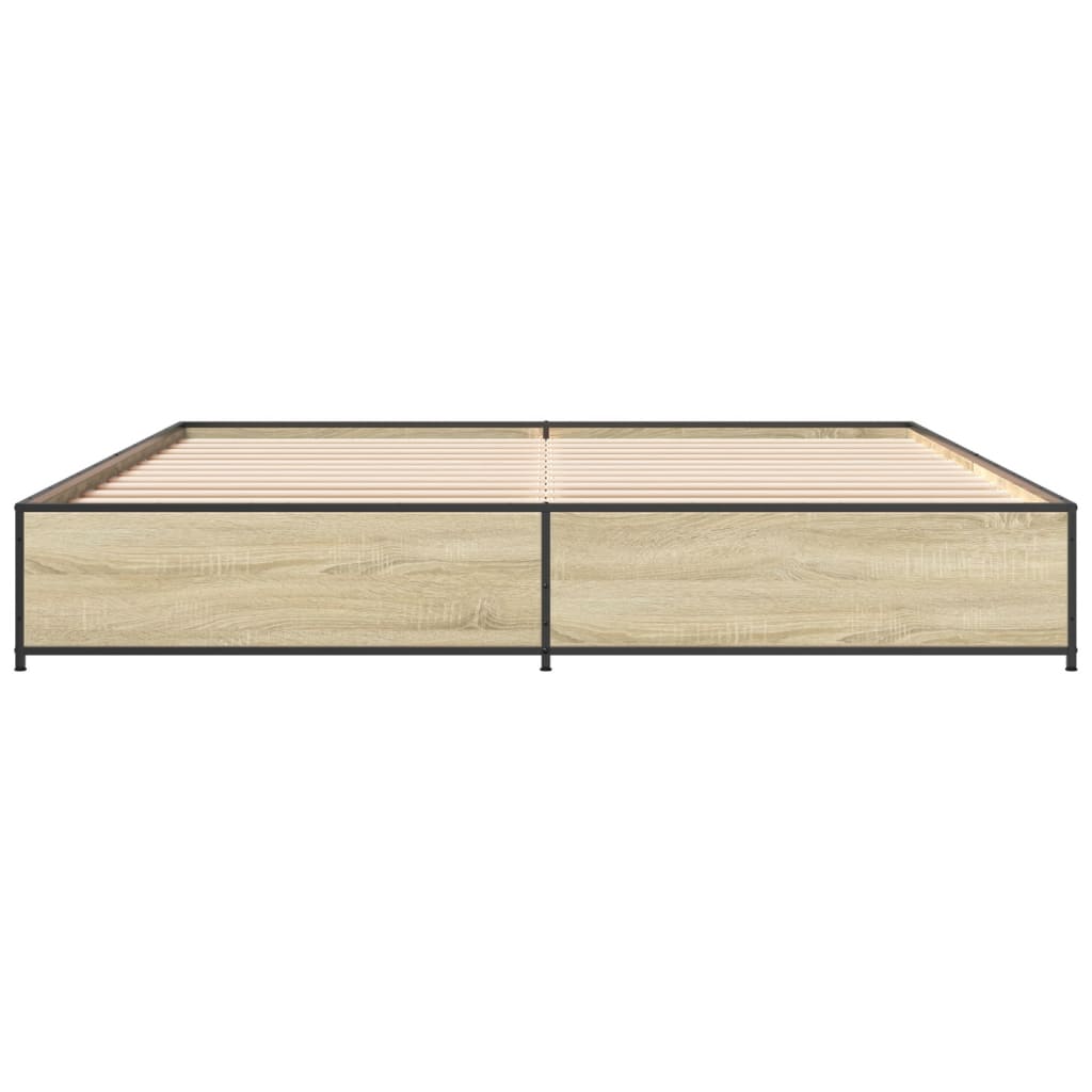 Bed Frame in Sonoma Oak Finish 200 x 200 cm Made of Engineered Wood and Metal