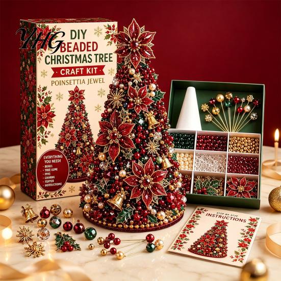 Unique Desk Accessories DIY Christmas Tree Beading Kit for Adults Beginners, Handmade 3D Ornament with Full Immersive Experience Gift Tools