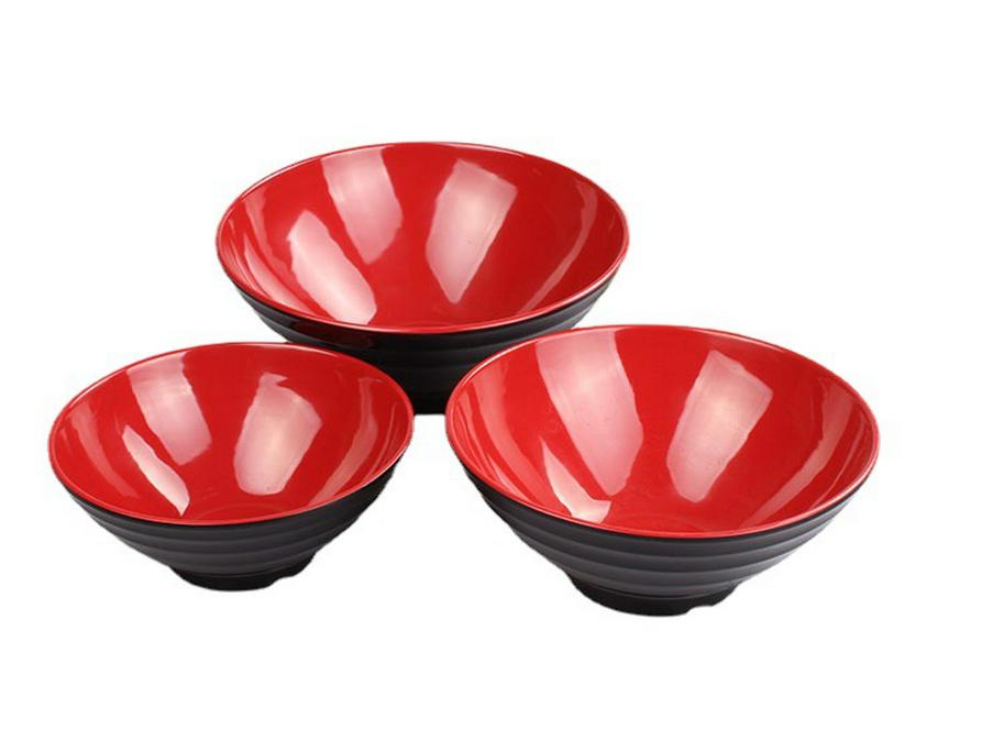 A5 Black and Red Ajisen Ramen Noodle Bowl - Pointed Bottom Melamine Tableware.