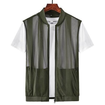 Gilet Leggero in Rete Traspirante da Uomo - Collo Alto, Design Vuoto, Multitasche, Taglia Larga