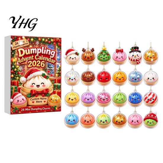 Decorative Hanging Ornaments 24 Day Cartoon Dumplings Advent Calendar 2026, 2D Acrylic Dumpling Christmas Pendants Countdown with Mini Charms