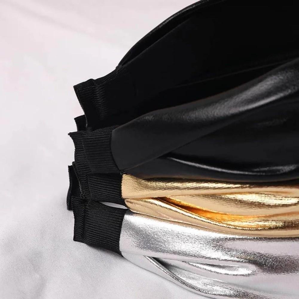 Synthetic Leather Travel Headband Shiny Lady Hairband Fashion Knot Head Hoop  For Women Girls