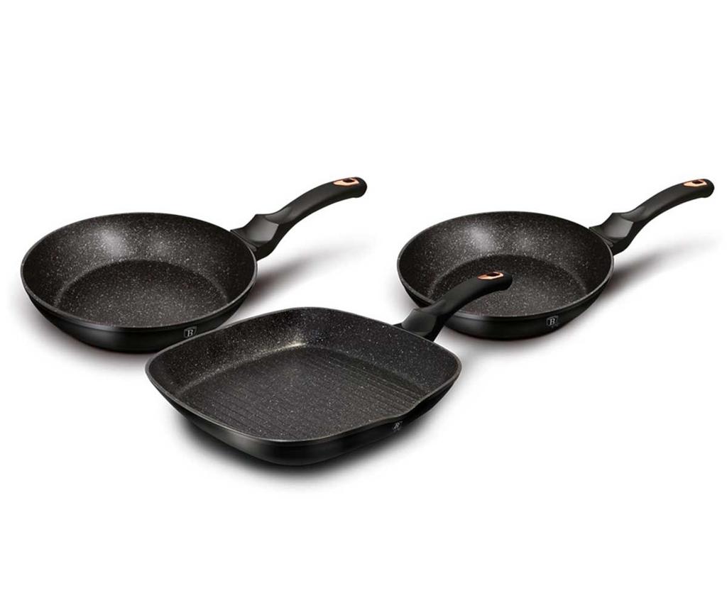 Set Of 3 Granite Pans Berlingerhaus Black Rose Bh-6156