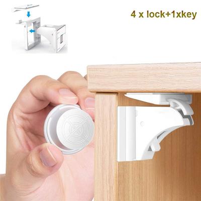 Magnetic Baby Safety Lock For Cabinet, Cupboards, White, 4 Locks With 1 Key