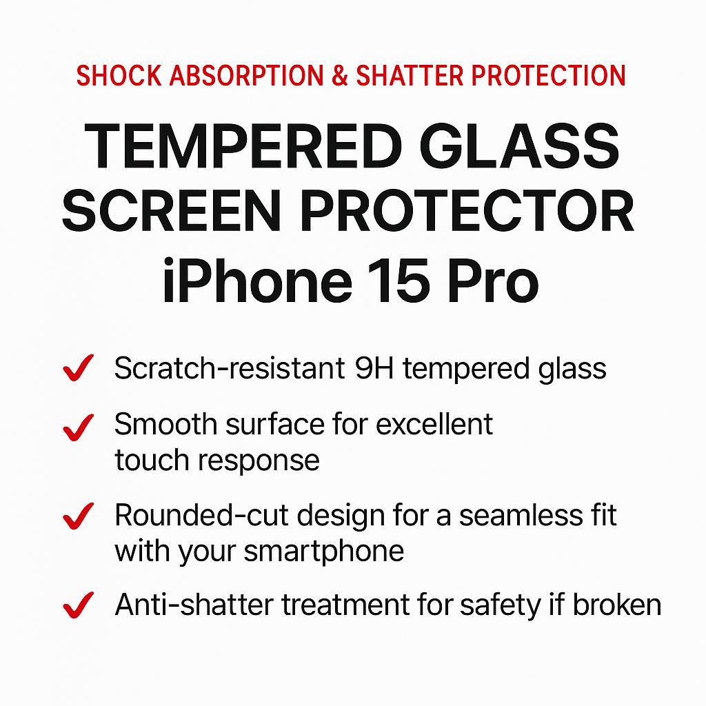 iPhone 15 Pro Tempered Glass Screen Protector