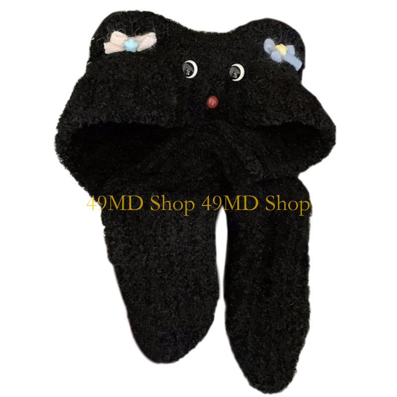 49MD Lovely Bear Plush Hat Soft Warm Hat Adjustable Winter Hat Fashion Accessory