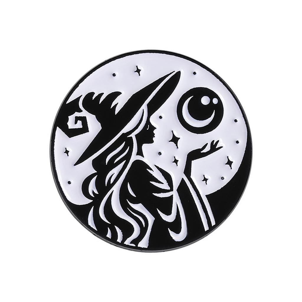 Witch Brooch Gothic Enamel Pin Punk Styles Black Cats Designs Jewelry Accessory For Halloween Outfit Decoration