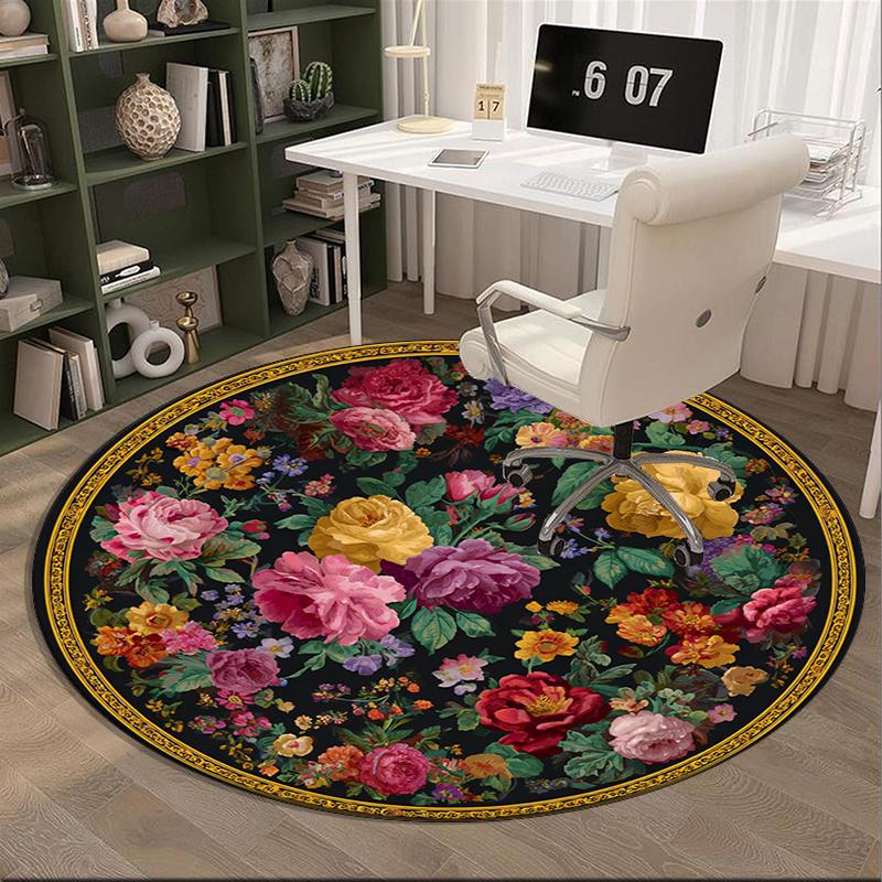 Floral Elegance In Pink Roses round carpet Chair cushion Round Entryway Rug, Soft Round Rugs for Living Room, Bedroom, Circle Carpet decor gifts