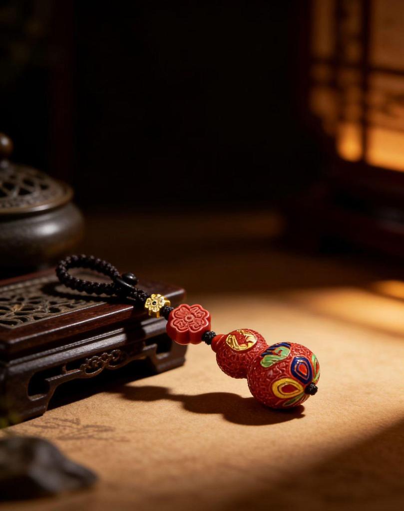 Exquisite Red Sand Painted Gourd Ornament - Original DIY Cinnabar Key Pendant