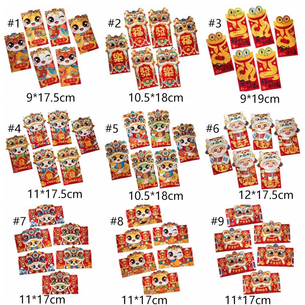 6pcs Cartoon 2025 New Year Red Envelopes Blessing Red Packet Chinese Snake Year Red Envelopes  Bonus
