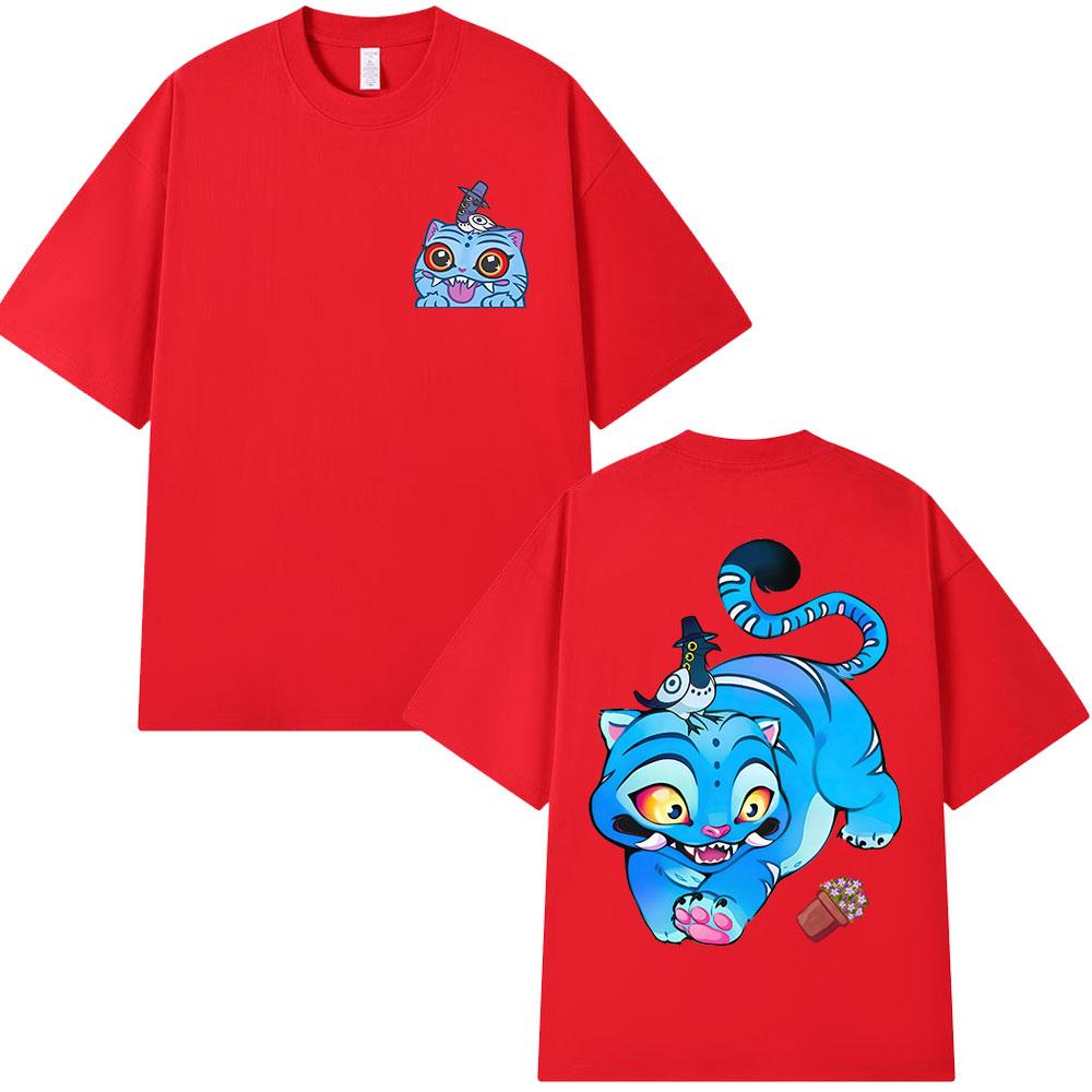 KPop Dämonenjäger Niedlich Derpy Tiger Grafik T-Shirts Mode Vintage Kurzarm T-Shirt Damen Baumwolle Oversized T-Shirt