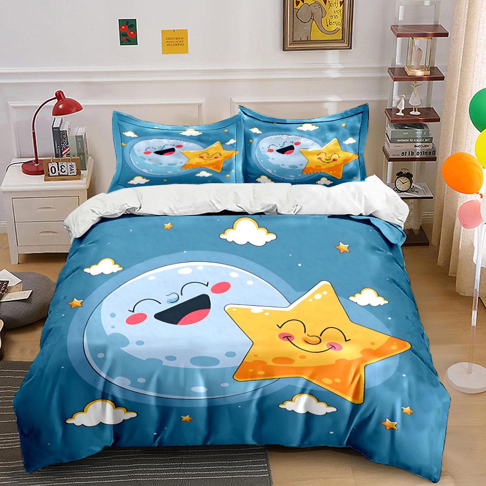 Moon and Star Cartoon Bedding Set Bedding Duvet Cover Set Duvet Cover Pillowcases (1 * Duvet Cover 2 * Pillowcases, without duvet insert) 135x200cm