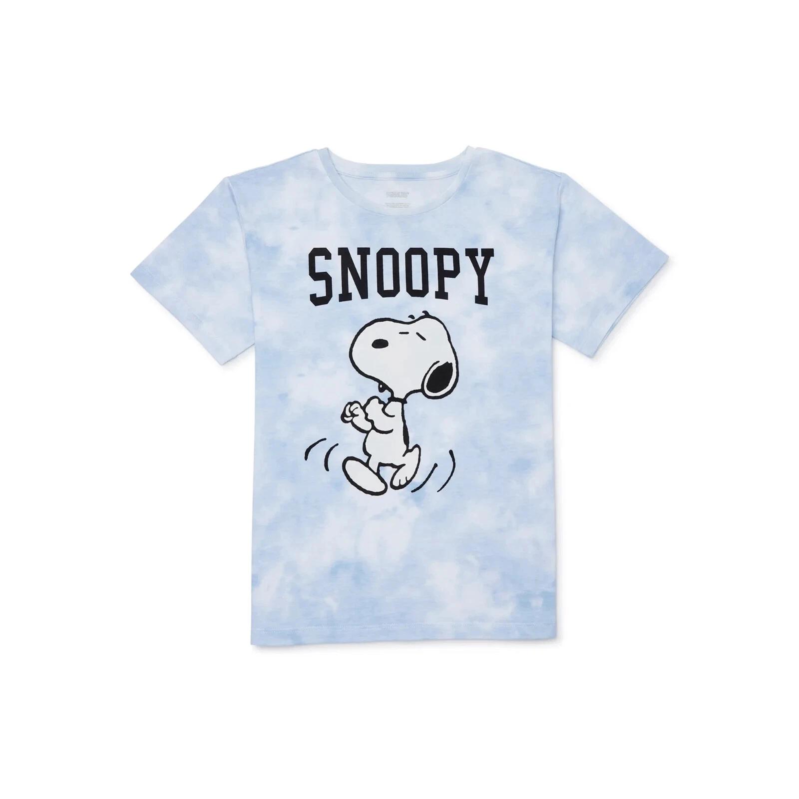 Peanuts Youth Girls Snoopy Walking Blue Tie Dye Design Shirt New XS-XL 4XL