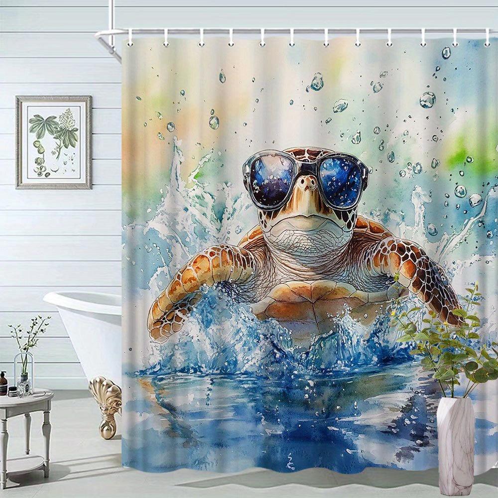 

Turtle Creative Pattern Shower Curtain - Ocean Style, Bright Watercolor Design, Lively Bathroom Decor, Polyester Fabric,12 Hooks W90xH180cm