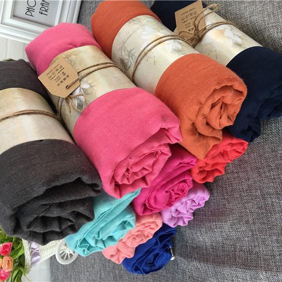 Korean Four Seasons Cotton Linen Women's Scarf: Solid Color Literary Shawl & Extra Long Beach Silk Scarf