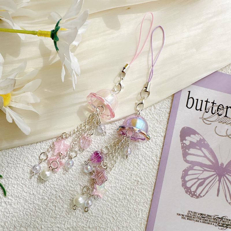 Cute Jellyfish Wind Chime Pendant Keychain Mobile Phone Lanyard Bag Key Ring Decorative Accessories For Girls Christmas Gift