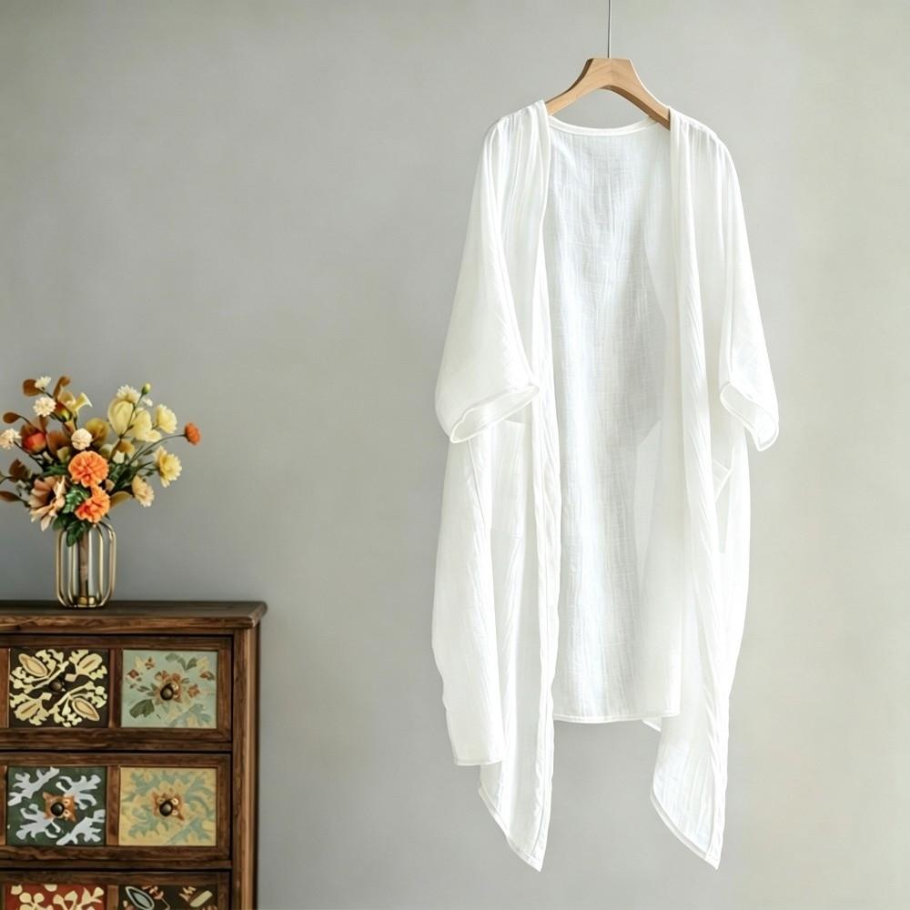 Sunscreen Cover Long Shawl Loose Beach Top Basic Linen Cardigan Summer Wear