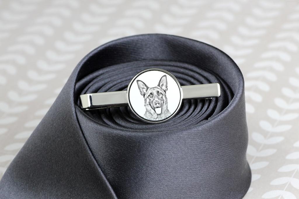 German Shepherd Dog, Alsatian Wolf Dog - tie clip with a dog, personalized tie clip, a unique gift for a man from the Art-Dog brand