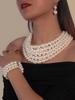 Punk Pearl Jewelry Set for Women Multi Layered Imitation Pearl Choker Necklace Bracelet Drop Earring Set Boho Handmade Jewelry