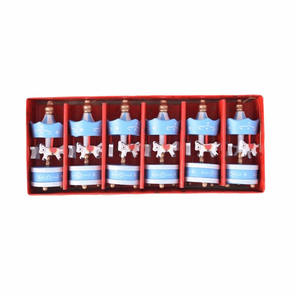 6Pcs Decorative Mini Christmas Wooden Carousel Gifts DIY Crafts Christmas Handmade Carousel Xmas Carousel Hanging New Year Decor