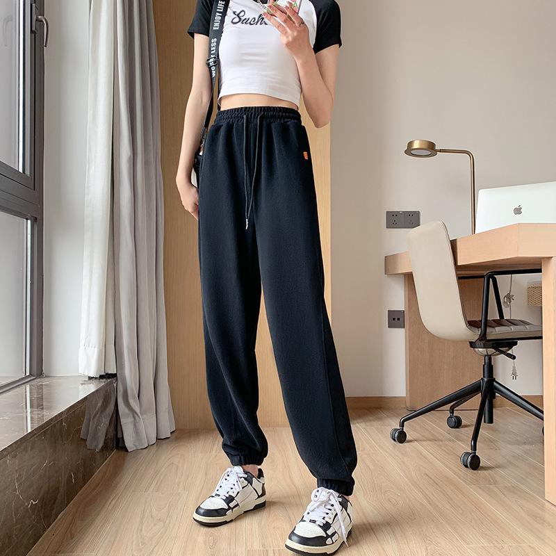 Pantalones deportivos negros y grises para mujer, pantalones deportivos holgados con ribete en las piernas, pantalones harén informales para primavera y otoño.
