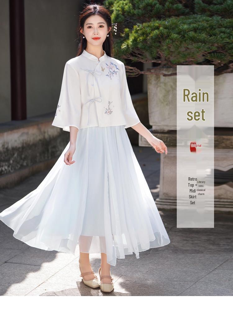 Chinese Retro Embroidered Stand-Up Collar Tang Suit Hanfu Top