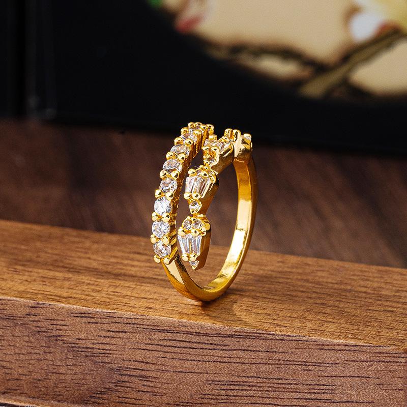 European and American Style Light Luxury Zirconium Snake-shaped Open Ring Index Finger Ring for Women