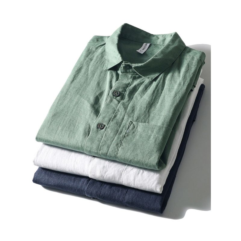Chinese Style Pure Linen Short-Sleeved Shirt for Men, Summer Thin Loose Jacket, Export White Casual Shirt