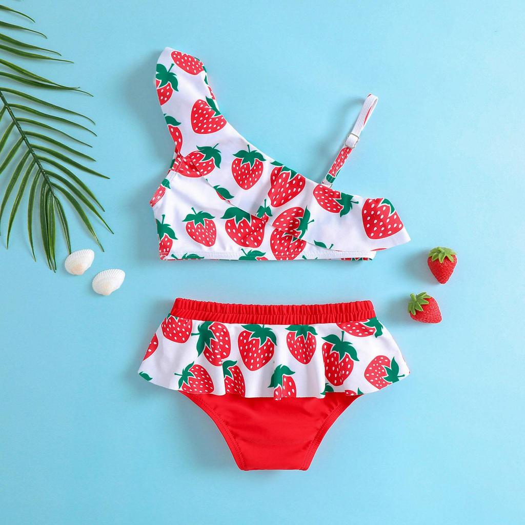 Girls' Strawberry Print Two-Piece Bikini Set