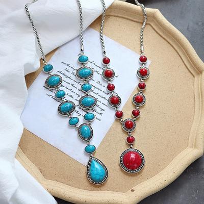 Retro lange opaalketting voor dames met overdreven persoonlijkheid en veelzijdige kettingaccessoires