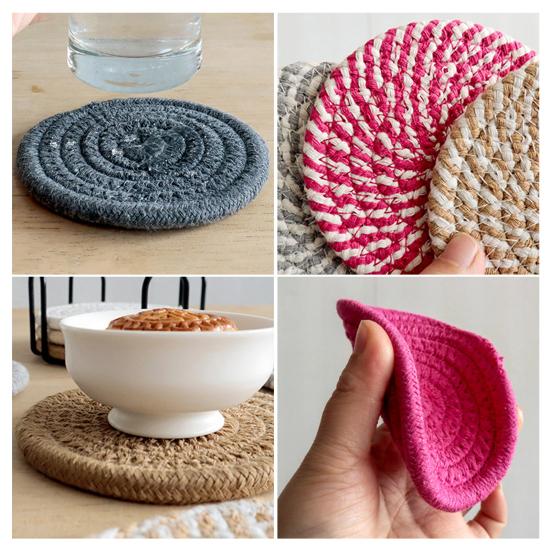 Cotton Rope Coaster Mug Mat with Stand Heat-Resistant Non-Slip Table Protector Reusable