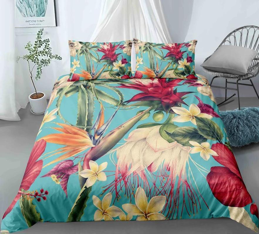 3D Flower Printed King Queen Duvet Cover Orange Beautiful Floral Bedding Set For Girl Women Plant 2/3Pcs Polyester Quilt Cover