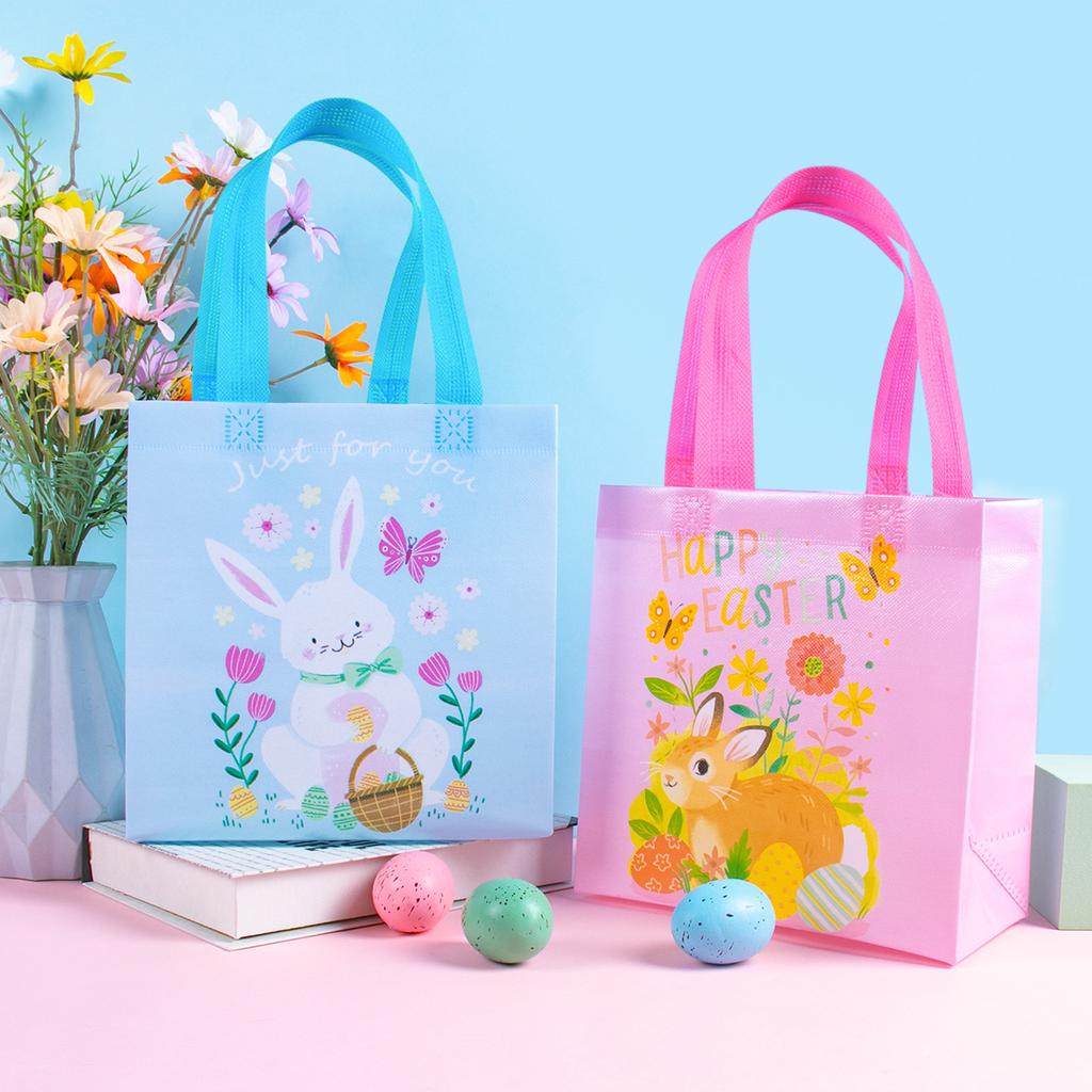4pcs Happy Easter Bunny Nonwoven Fabric Gift Bags Cute Rabbit Egg Cookies Candy Packaging Bag Kids Easter Party Favor Decoration