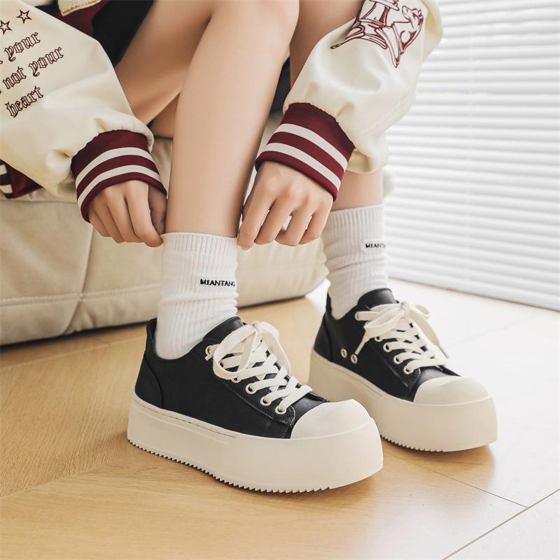 Platform canvas shoes women's 2025 autumn new fashion casual board shoes one pedal white shoes 55426-J