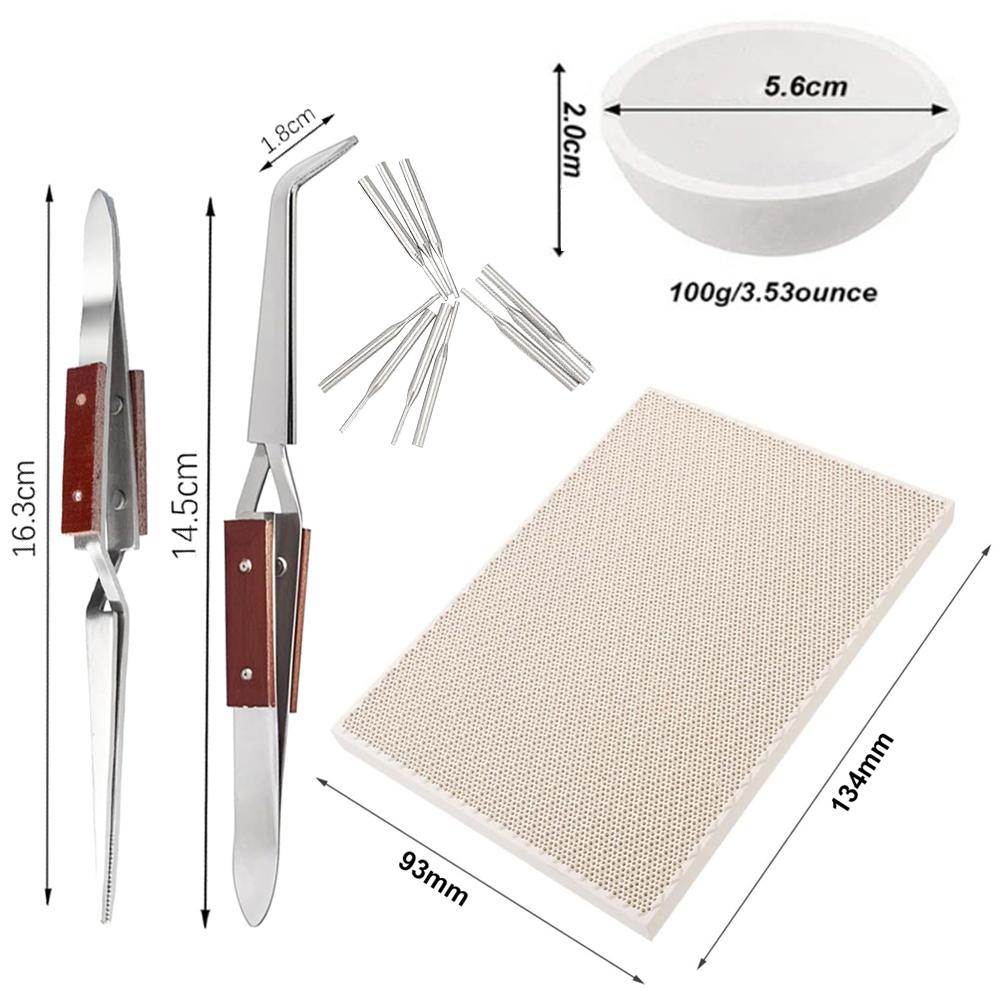 Ceramic Honeycomb Soldering Plate Reverse Tweezers Heat Resistant Pad Includes Ceramic Casserole for Jewelry Making Jewelry Soldering Kit