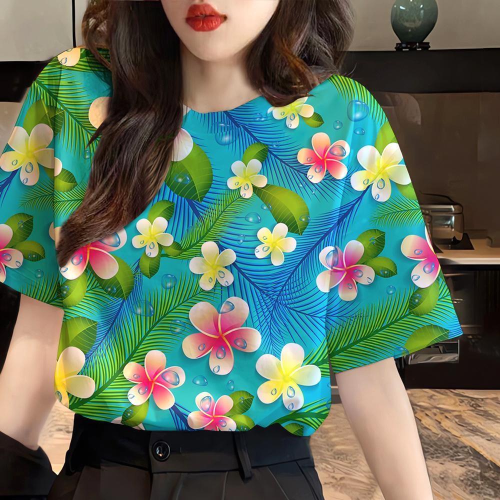 Summer Beautiful Flower 3D Print T-shirts Women Streetwear Fashion Casual Short Sleeve T Shirt O-neck Tees Tops Clothing S