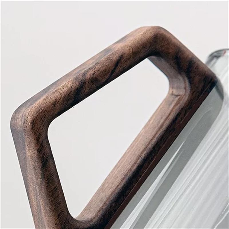 400ml Bottom Mountain View Glass Tea Cup Coffee Mug with Wooden Handle High Temperature Resistance Scented Tea Water Cup