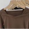 Outono/Inverno Feminino Veludo Alemão Gola Quadrada Ajustado Top Irregular